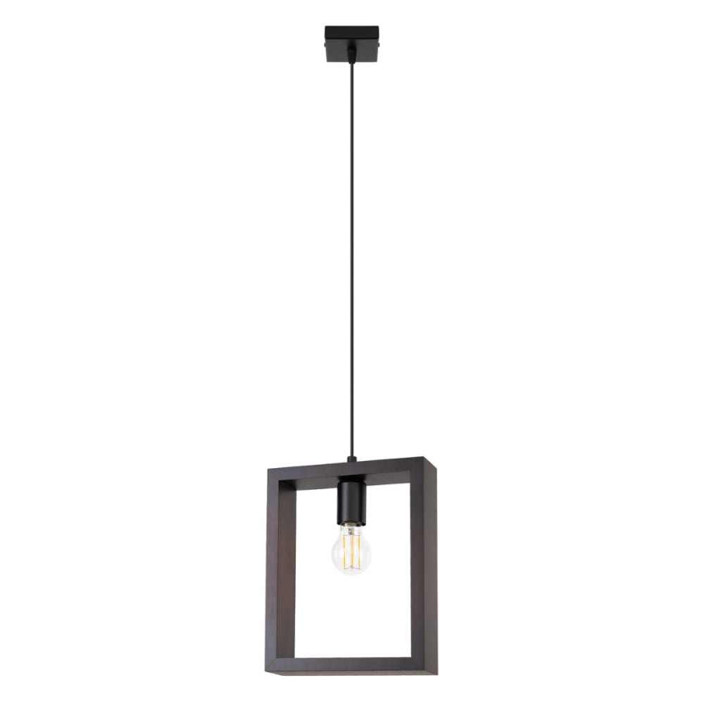 Lampe suspendue acier/bois wengé H 133 cm