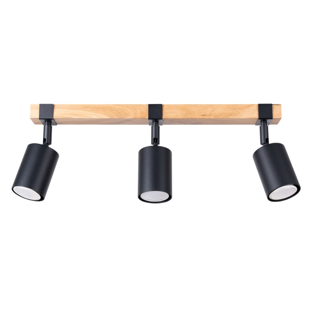 Plafonnier acier/bois naturel noir H 17 cm