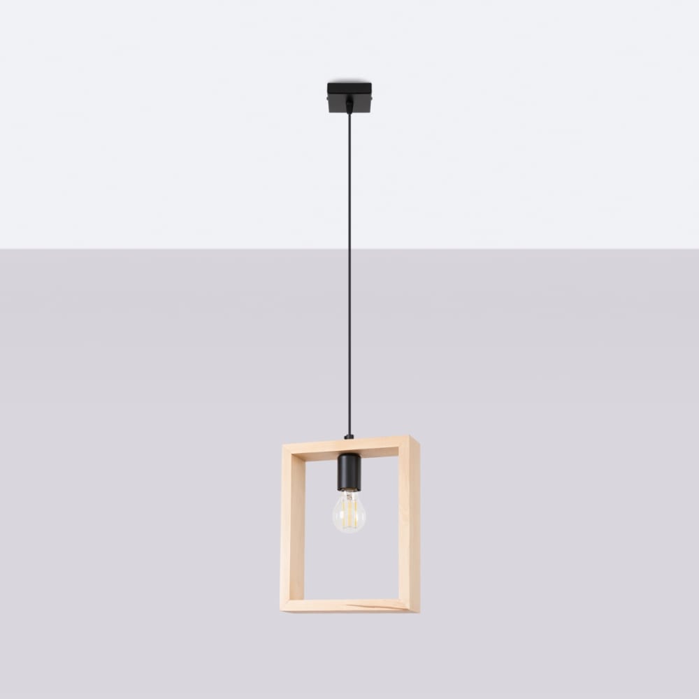 Suspension Acier Bois Naturel E27 1 Aries — vue 3