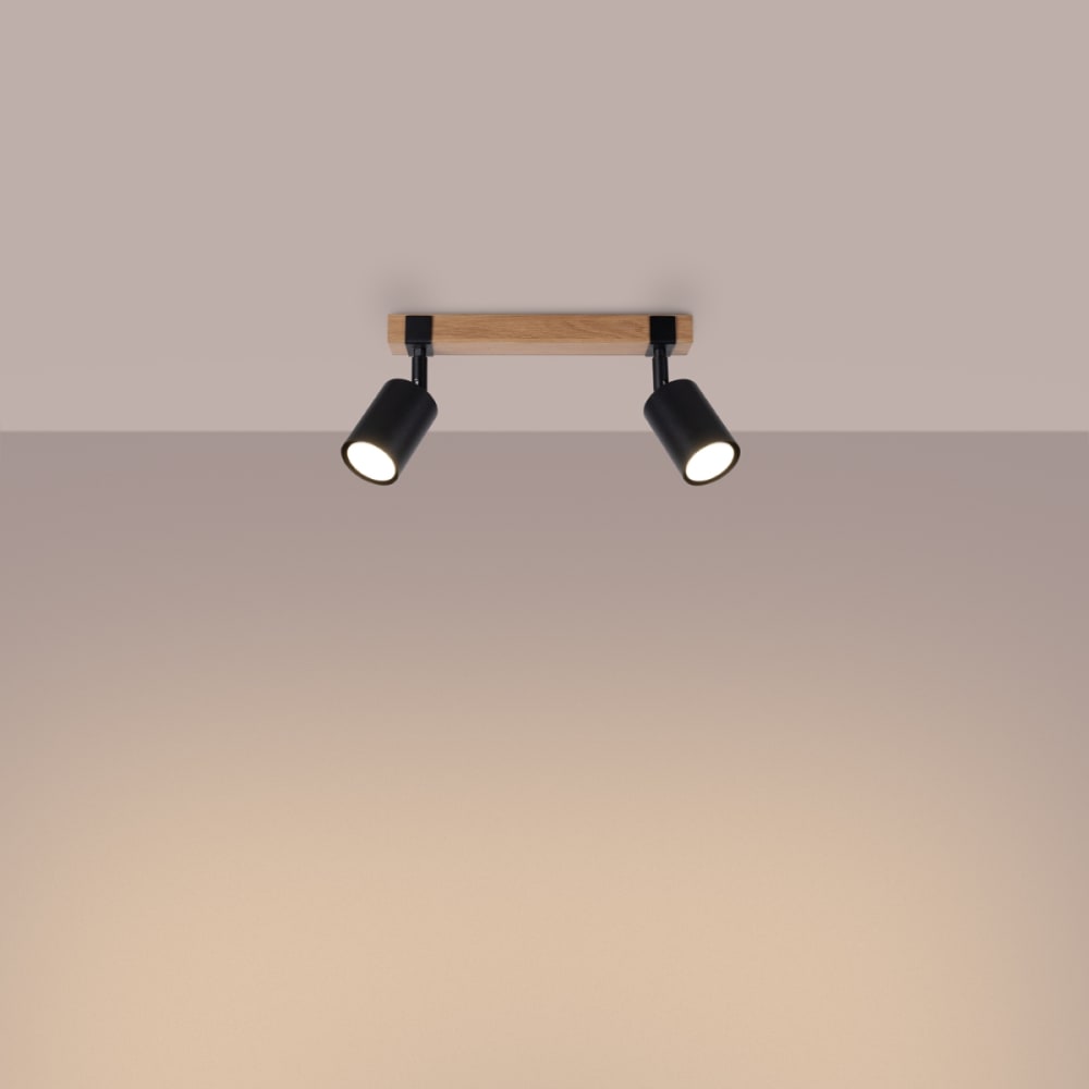 Plafonnier Acier Noir/Bois Naturel GU10 2 Fager — vue 4