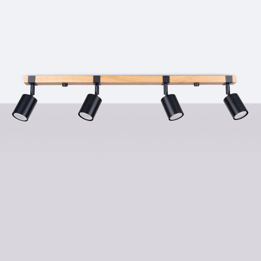 Plafonnier Acier Noir/Bois Naturel GU10 4 Fager — vue 3