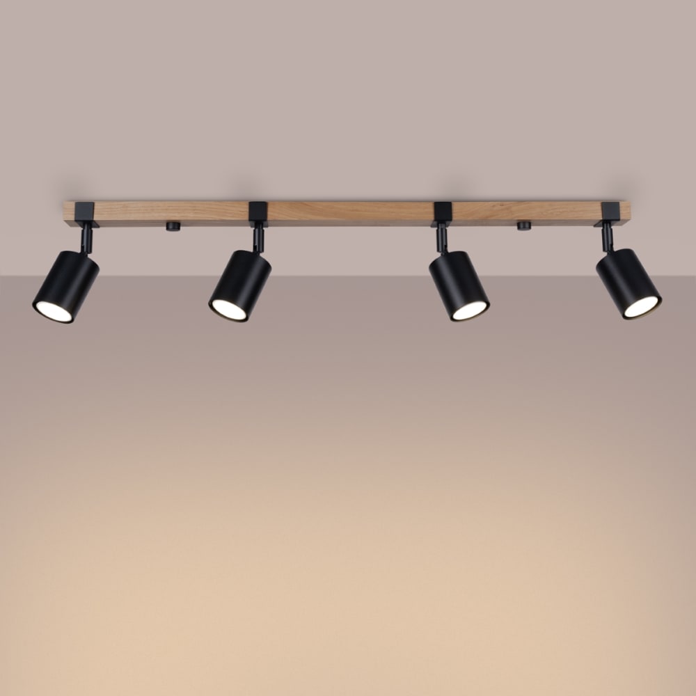 Plafonnier Acier Noir/Bois Naturel GU10 4 Fager — vue 4