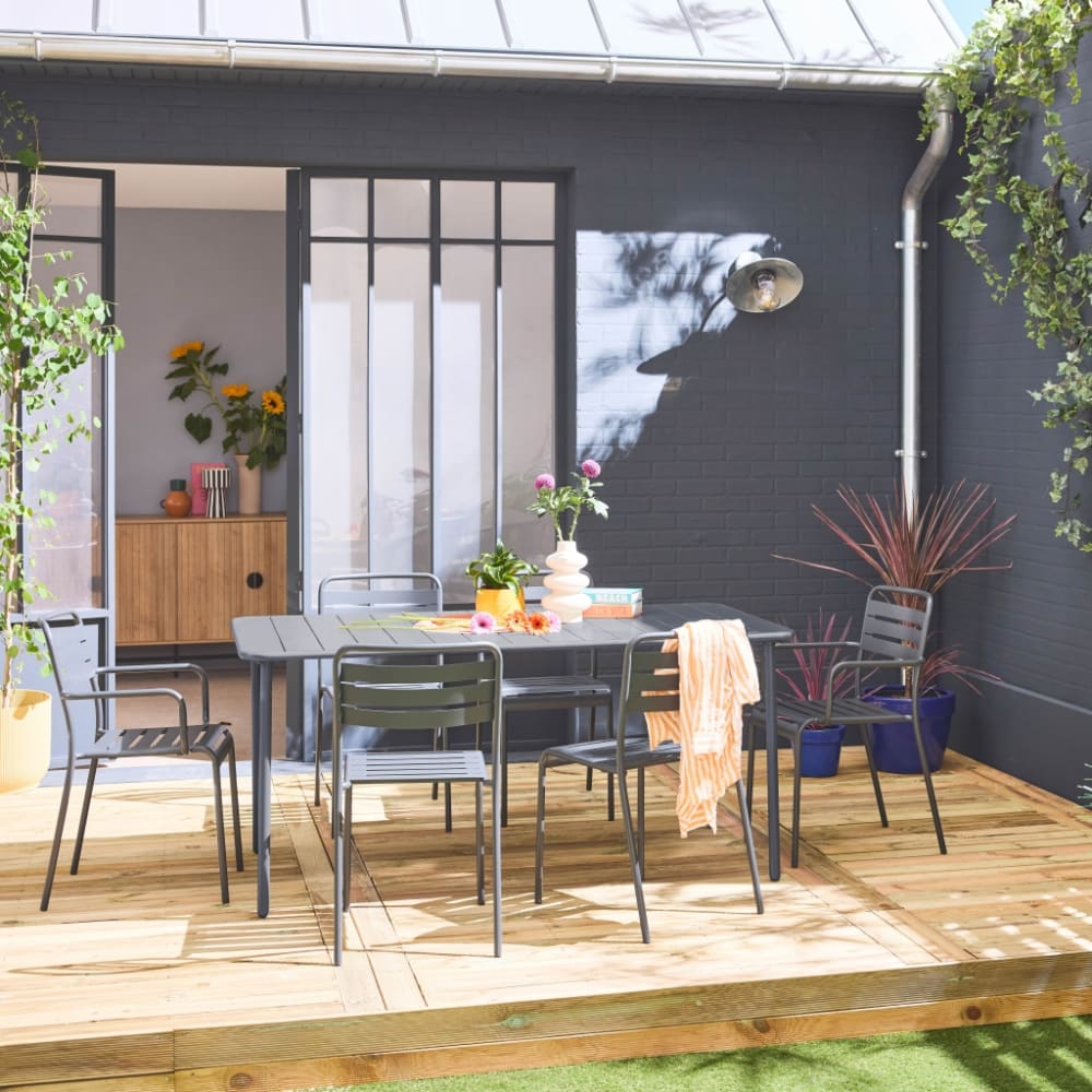 sweeek Table de jardin métal 2 fauteuils 4 chaises anthracite Gris Acier
