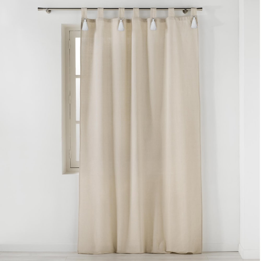 Rideau à passants avec pompons uni polyester/coton blanc 140x240 cm