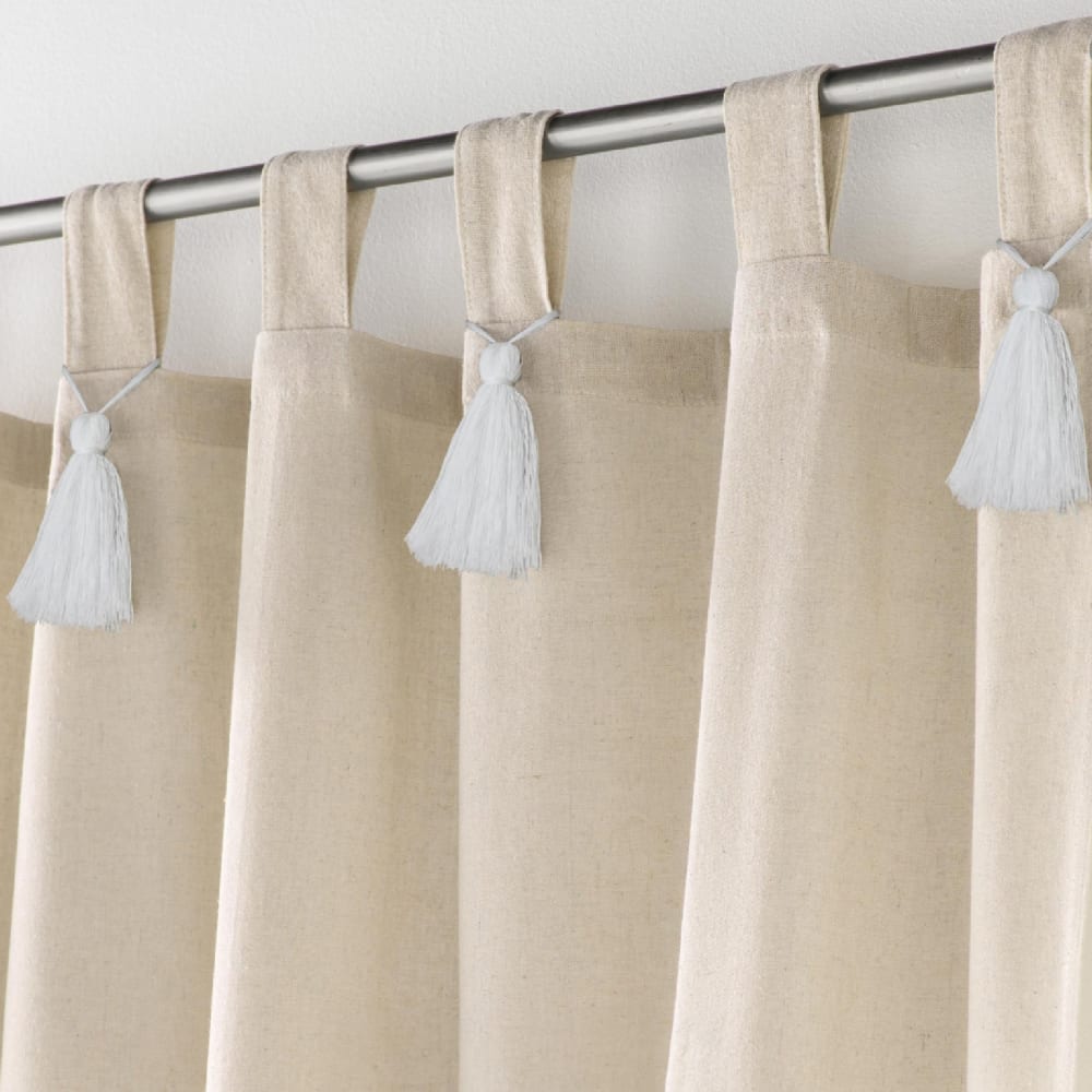 Rideau à passants avec pompons uni polyester/coton blanc 140x240 cm - Maisons du Monde