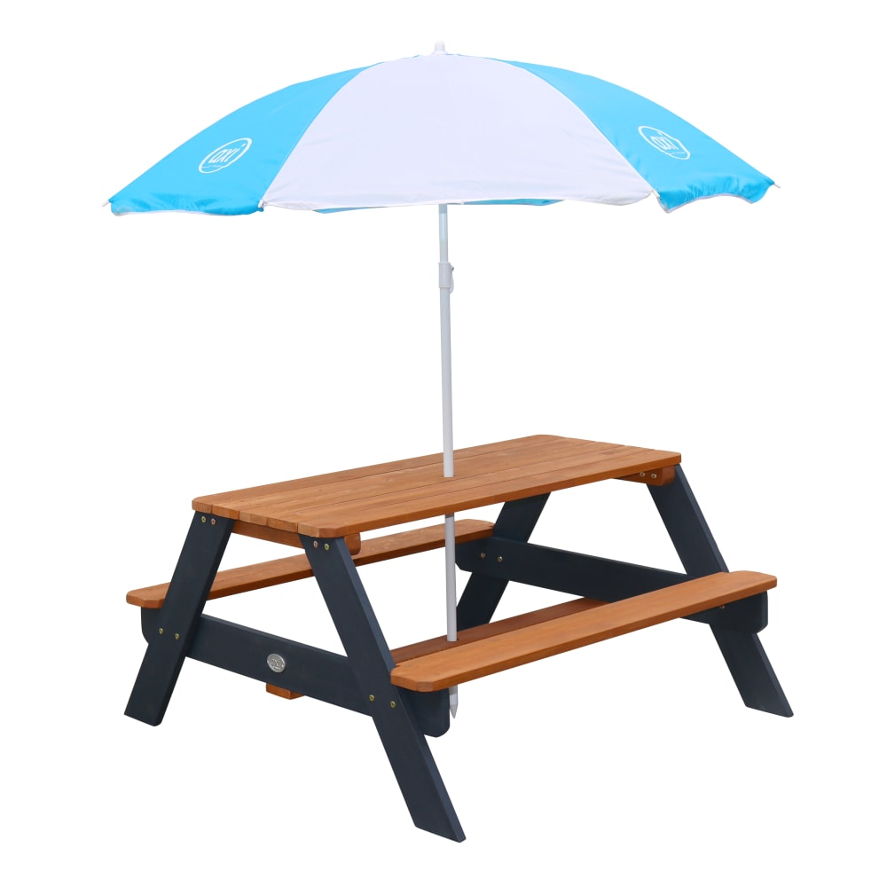 Table de pique-nique pour enfants avec parasol,bois, gris/marron