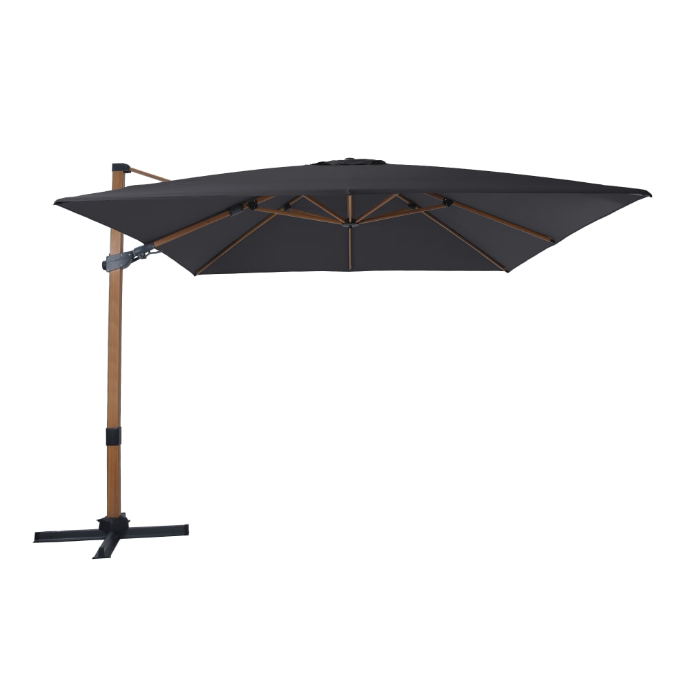 Parasol déporté rectangulaire, aluminium aspect bois, 300x300cm