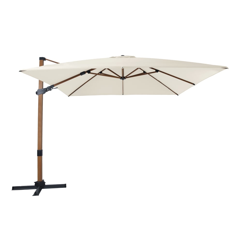 Parasol déporté rectangulaire, aluminium aspect bois, 300x300cm