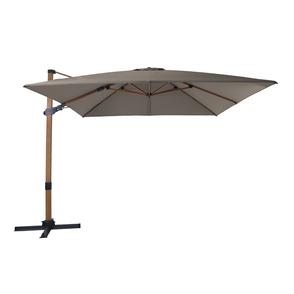 Parasol déporté rectangulaire, aluminium aspect bois, 300x300cm