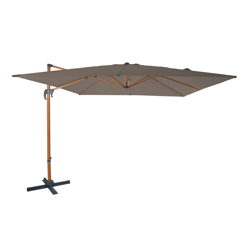 Parasol déporté carré, aluminium, aspect bois, 300x300cm