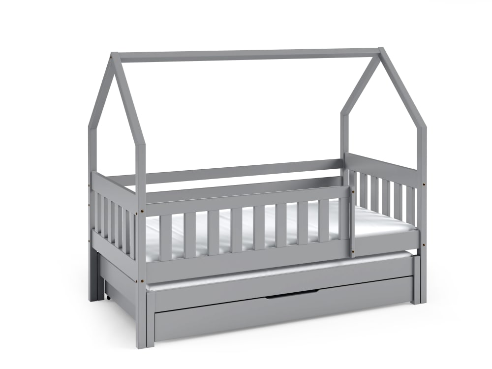 Lit cabane en pin massif - coloris gris
