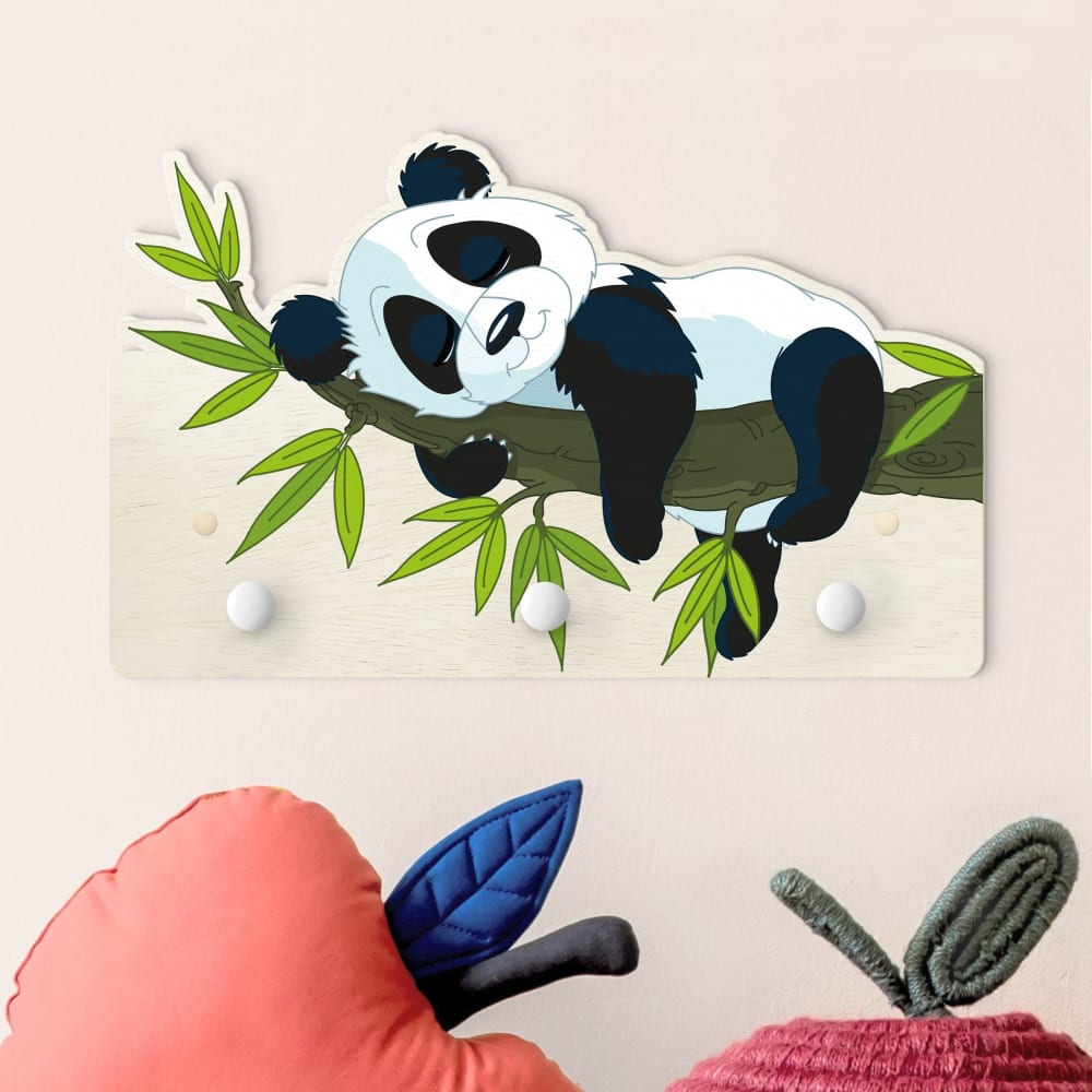 Kindergarderobe Holz - Schlafender Panda, weiss 40 x 25 cm -