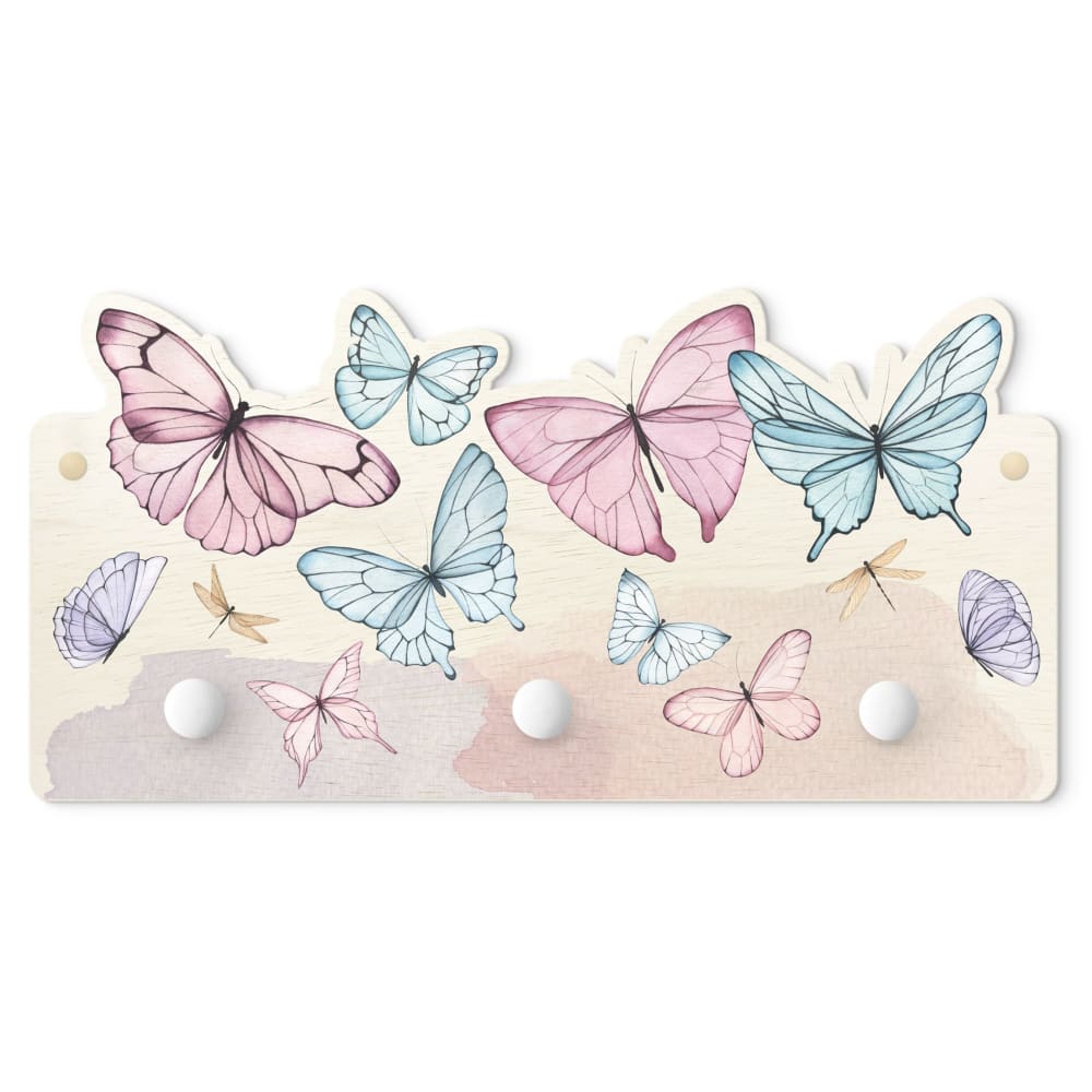 micasia Kindergarderobe Holz - Schmetterlinge Aquarell, pastell 40 x 20 cm style exotic WEISS Öko-Tex Zertifikat HOLZ Kinder