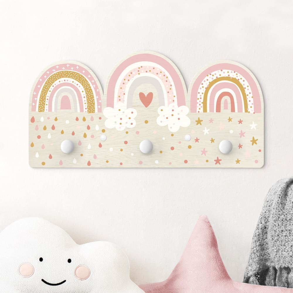 Kindergarderobe Holz - Regenbögen Mix, rosa 40 x 20 cm - Maisons