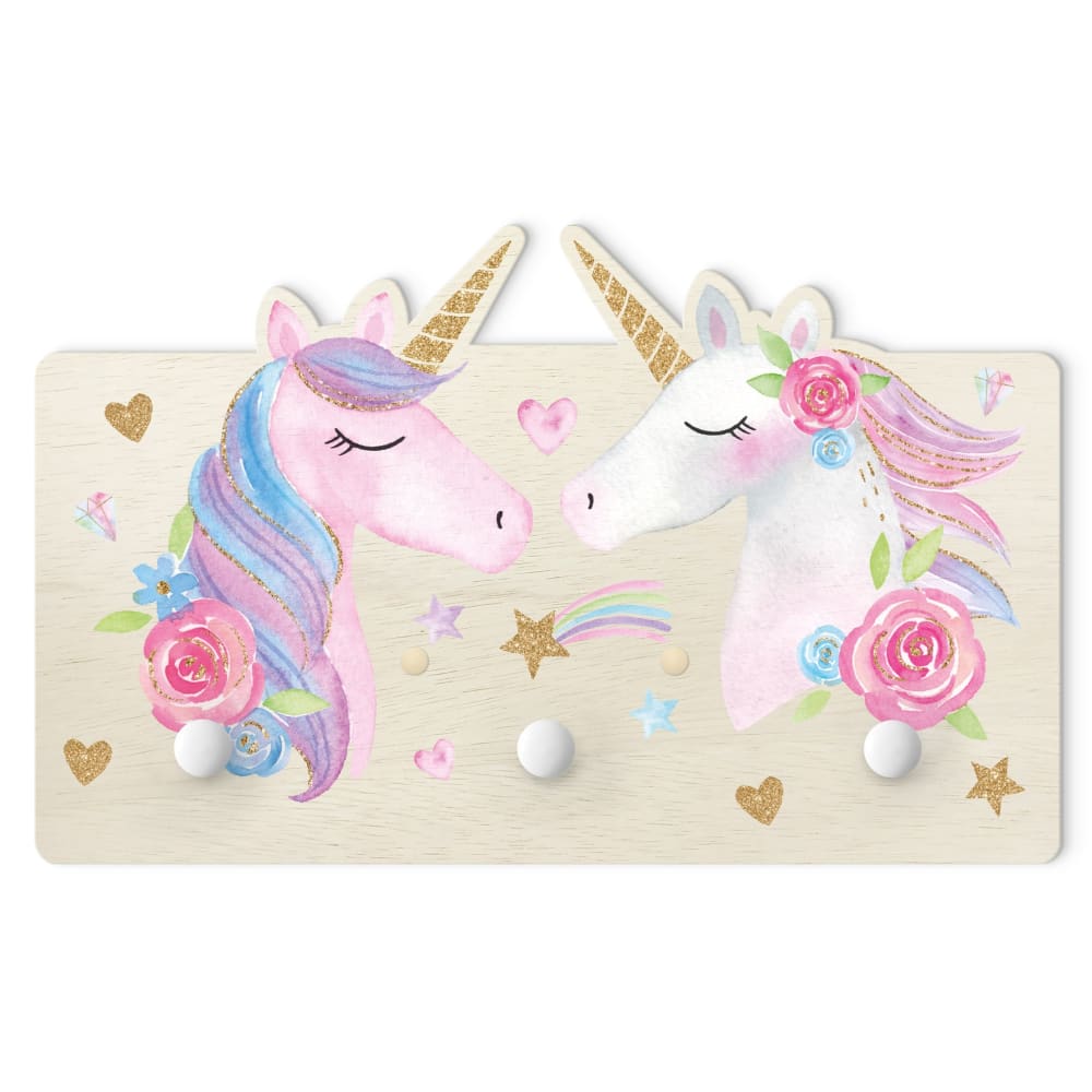 micasia Kindergarderobe Holz - Aquarell Einhorn Gold Glitzer, pastell 40x25 cm style modern WEISS Öko-Tex Zertifikat HOLZ Kinder