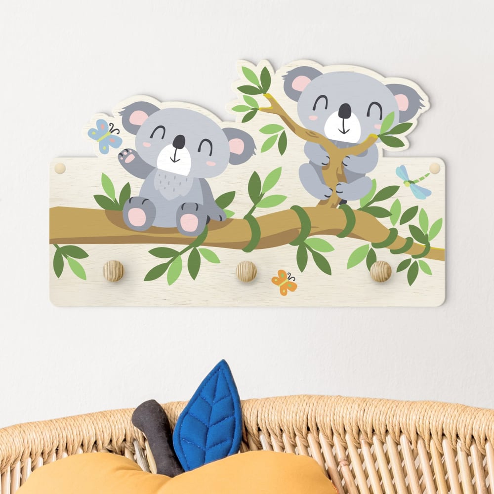 Kindergarderobe Holz - Koala Set, grau 40 x 25 cm - Maisons Du