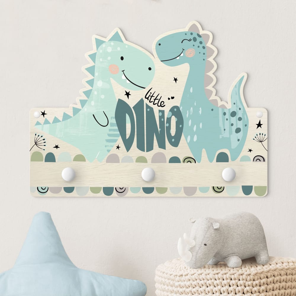 Kindergarderobe Holz - Dino Pastell, grün 40 x 30 cm - Maisons Du