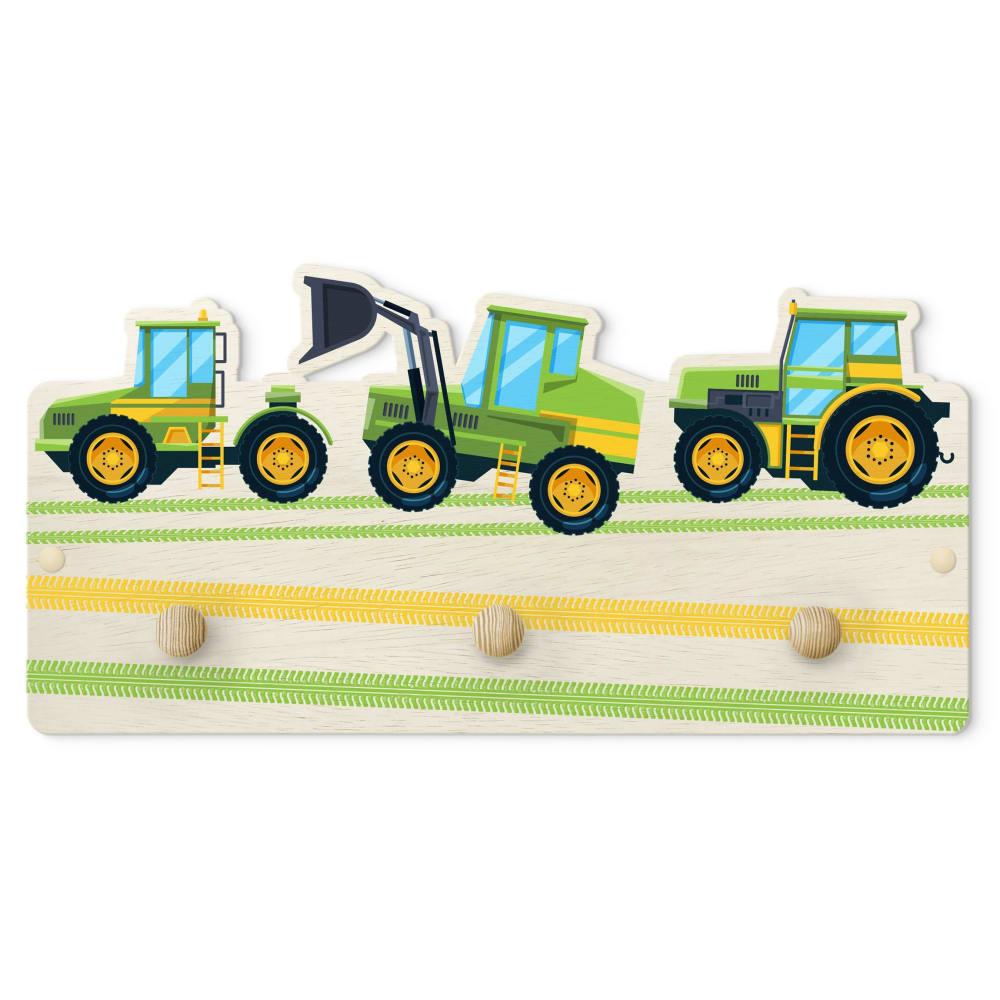 micasia Kindergarderobe Holz - Erntemaschine, Traktor und Co, grün 40 x 20 cm style industrial Öko-Tex Zertifikat Holz Kinder