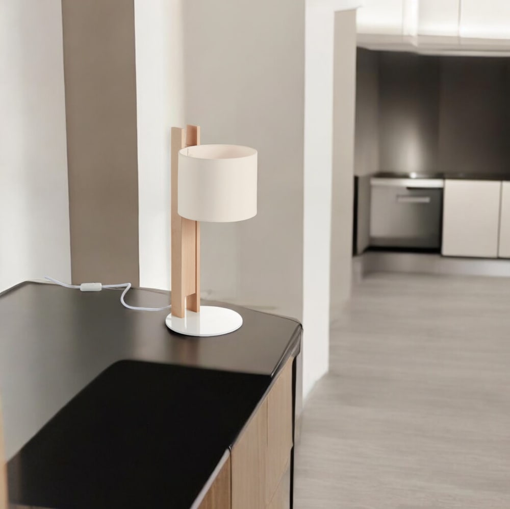 Lampe à poser en bois, Abat-jour beige H : 50cm — vue 3