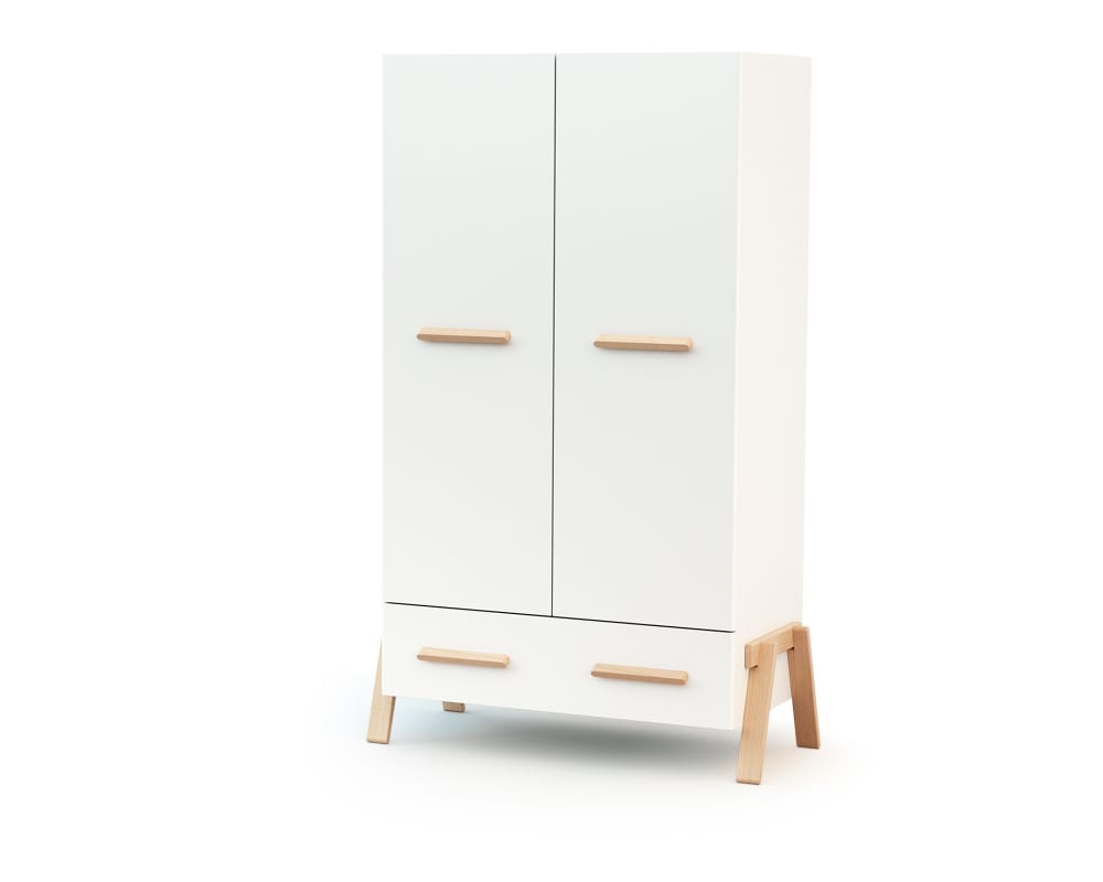 Armoire enfant 2 portes en bois Blanc et Hêtre 108 x 53 x176 cm