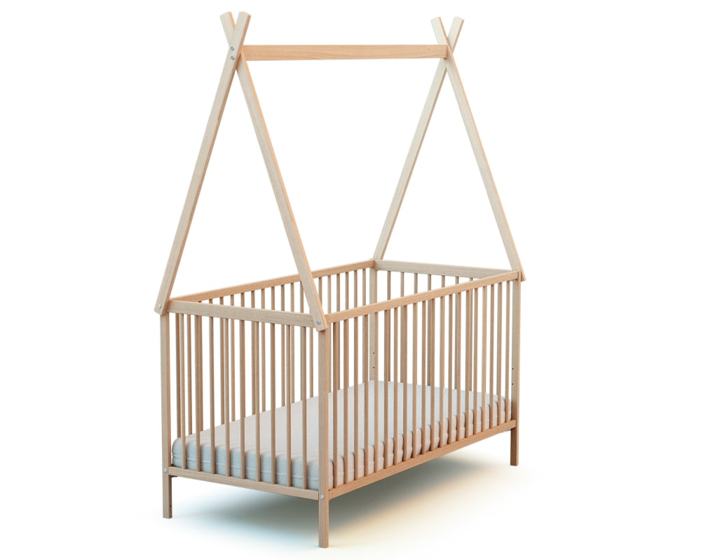 Lit bébé en bois 70 x 140 cm avec tipi - hêtre brut