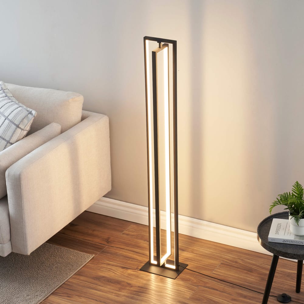 Schwarze rechteckige dimmbare LED-Stehleuchte für Innenräume -