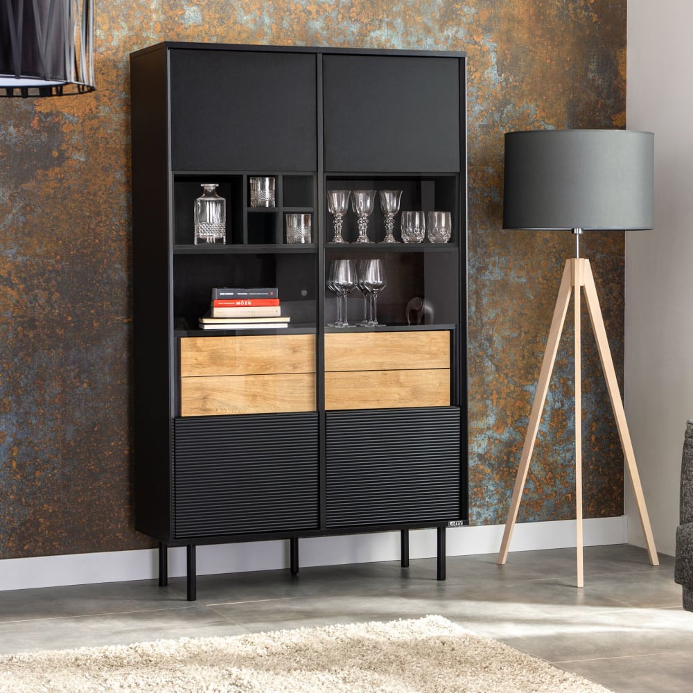 Vitrinenschrank mit Kreuzeinlage, schwarz - Maisons Du Monde