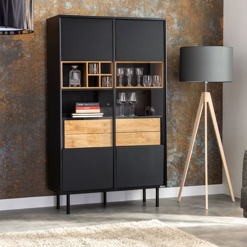 Vitrinenschrank mit Schubladen, schwarz - Maisons Du Monde