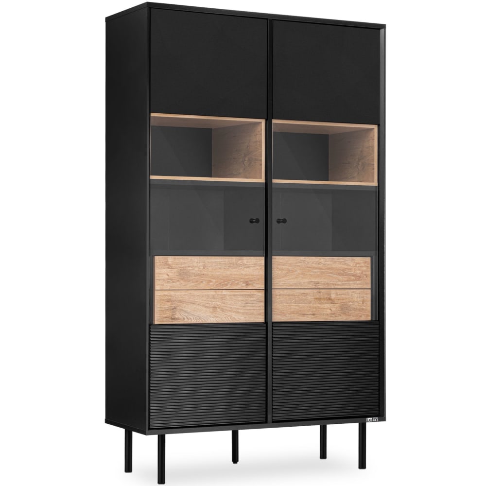 KONSIMO Vitrinenschrank mit Außenseiteneinlage, schwarz style industrial - Holz