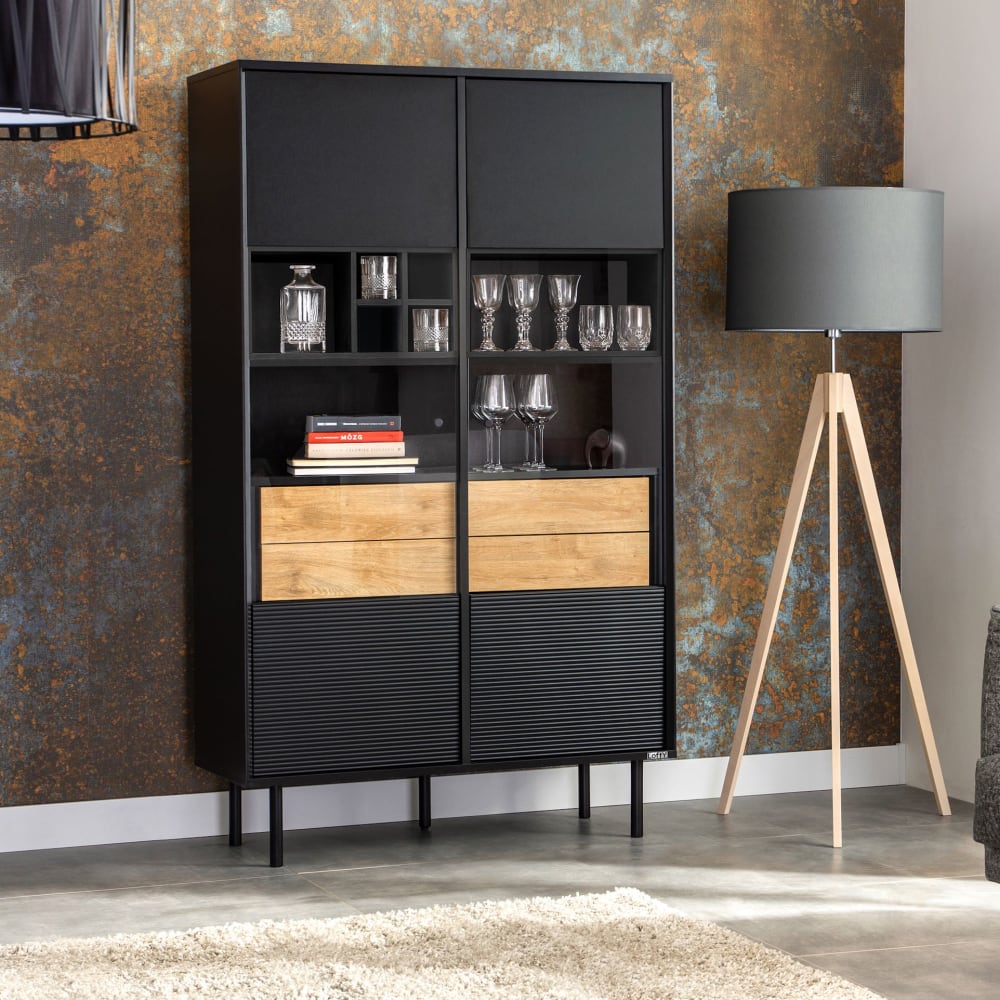 Vitrinenschrank mit Kreuzeinlage, schwarz - Maisons Du Monde