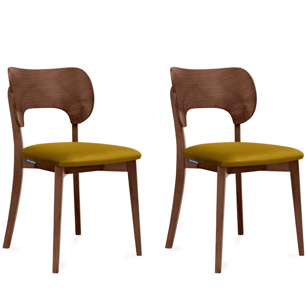 KONSIMO 2er Set Esszimmerstühle, Gestell aus Massivholz, Veloursitz, gelb style classic chic - -