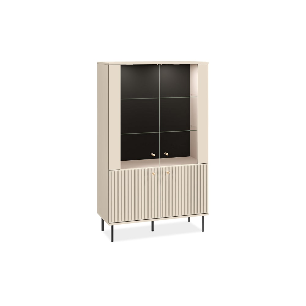 KONSIMO Vitrinenschrank, mit Beleuchtung, cremefarben style modern Beige Holz