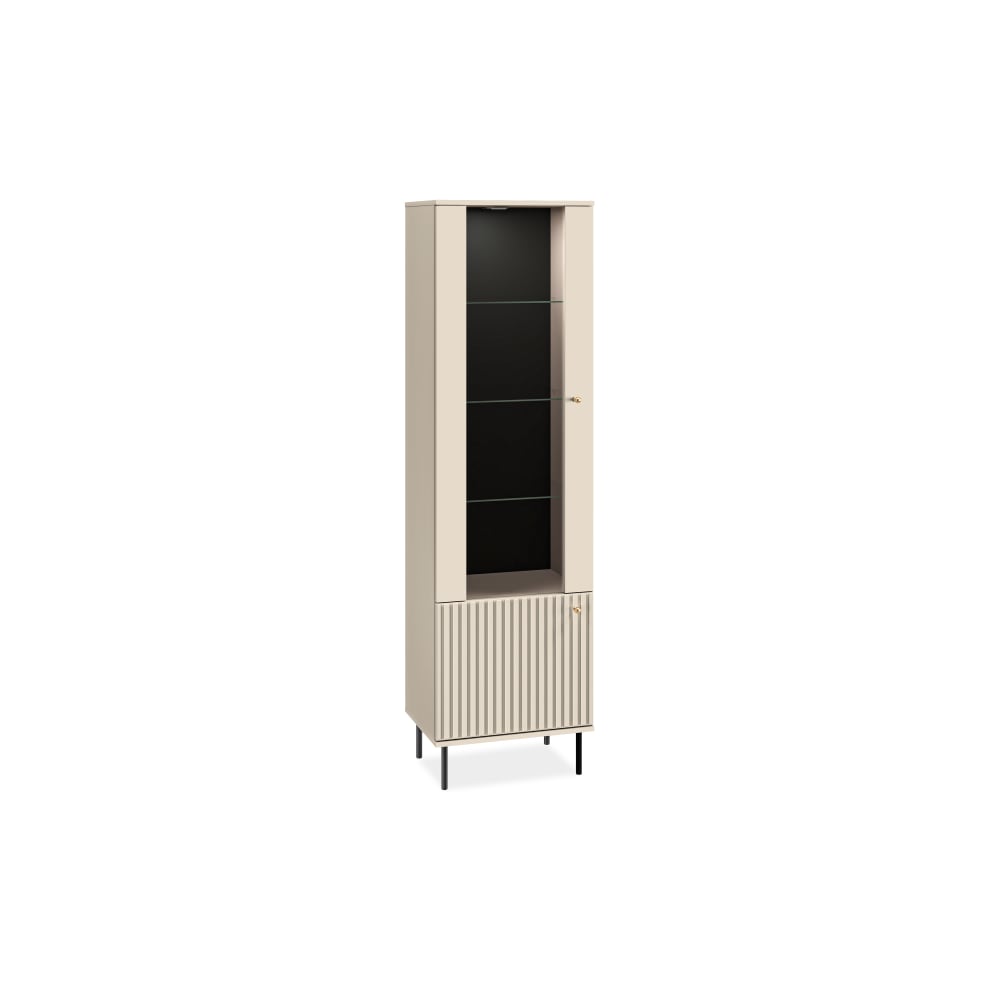 KONSIMO Vitrinenschrank, mit Beleuchtung, cremefarben style modern Beige Holz
