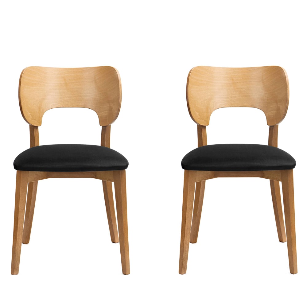 2er Set Esszimmerstühle, Velours-Sitz, Gestell aus Massivholz,