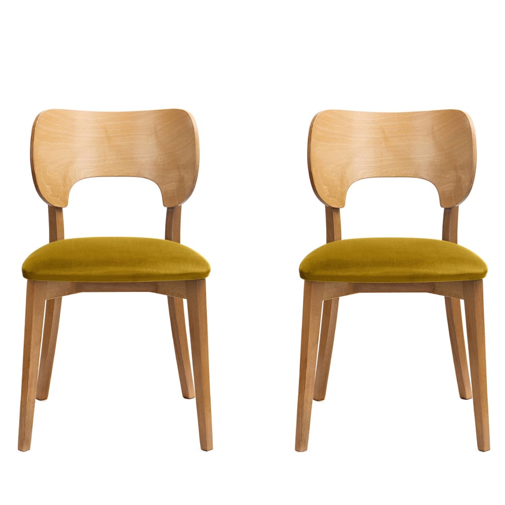 2er Set Esszimmerstühle, Velours-Sitz, Gestell aus Massivholz,