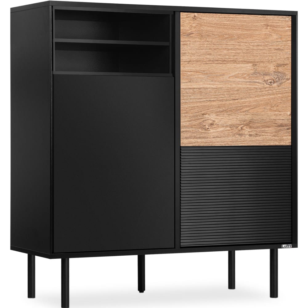 KONSIMO Kommode mit 3 Türen, schwarz style industrial - Holz