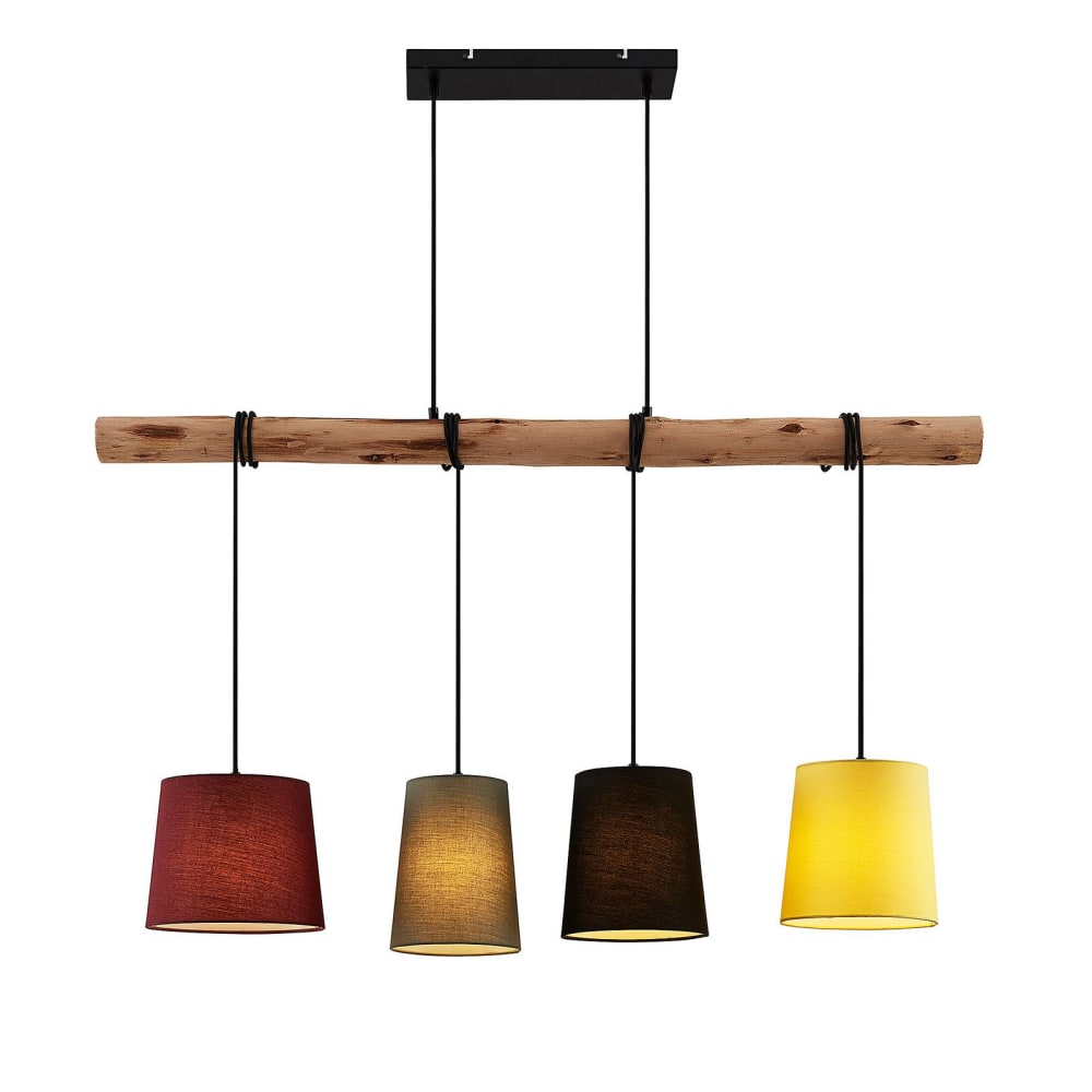 Lindby Pendelleuchte aus Holz, rot, grau, schwarz, gelb, Holz hell style modern Braun Holz