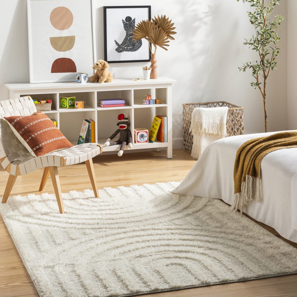 Tapis shaggy moderne beige/blanc 160x213 — vue 3