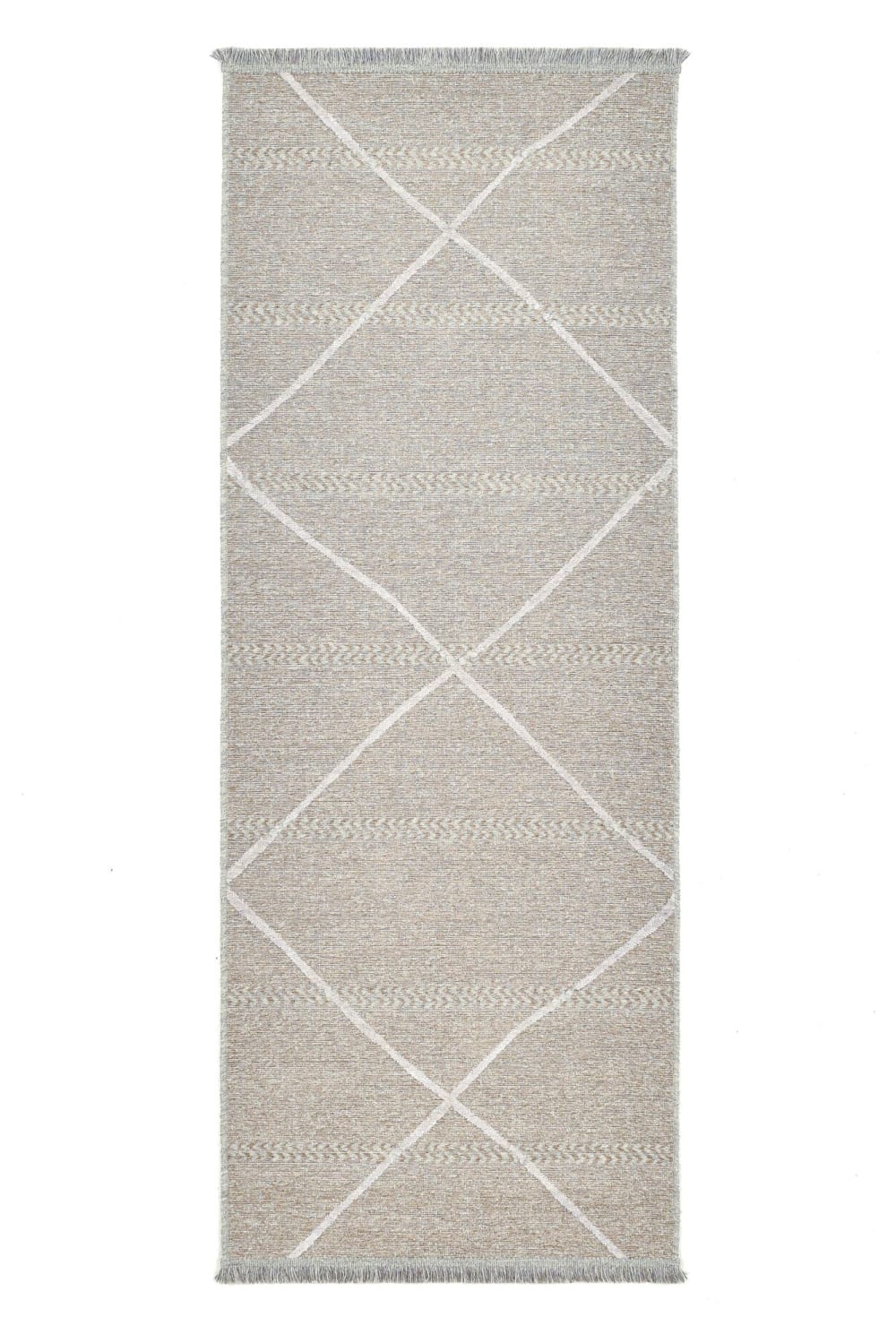 THEKO Maschinengewebter Teppich aus Wolle und Viskose Beige 80x200 cm style modern Beige Wolle