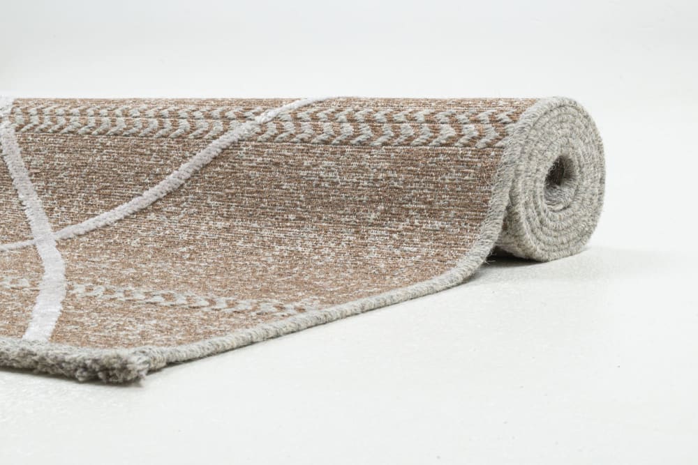 Maschinengewebter Teppich aus Wolle und Viskose Beige 80x200 cm -