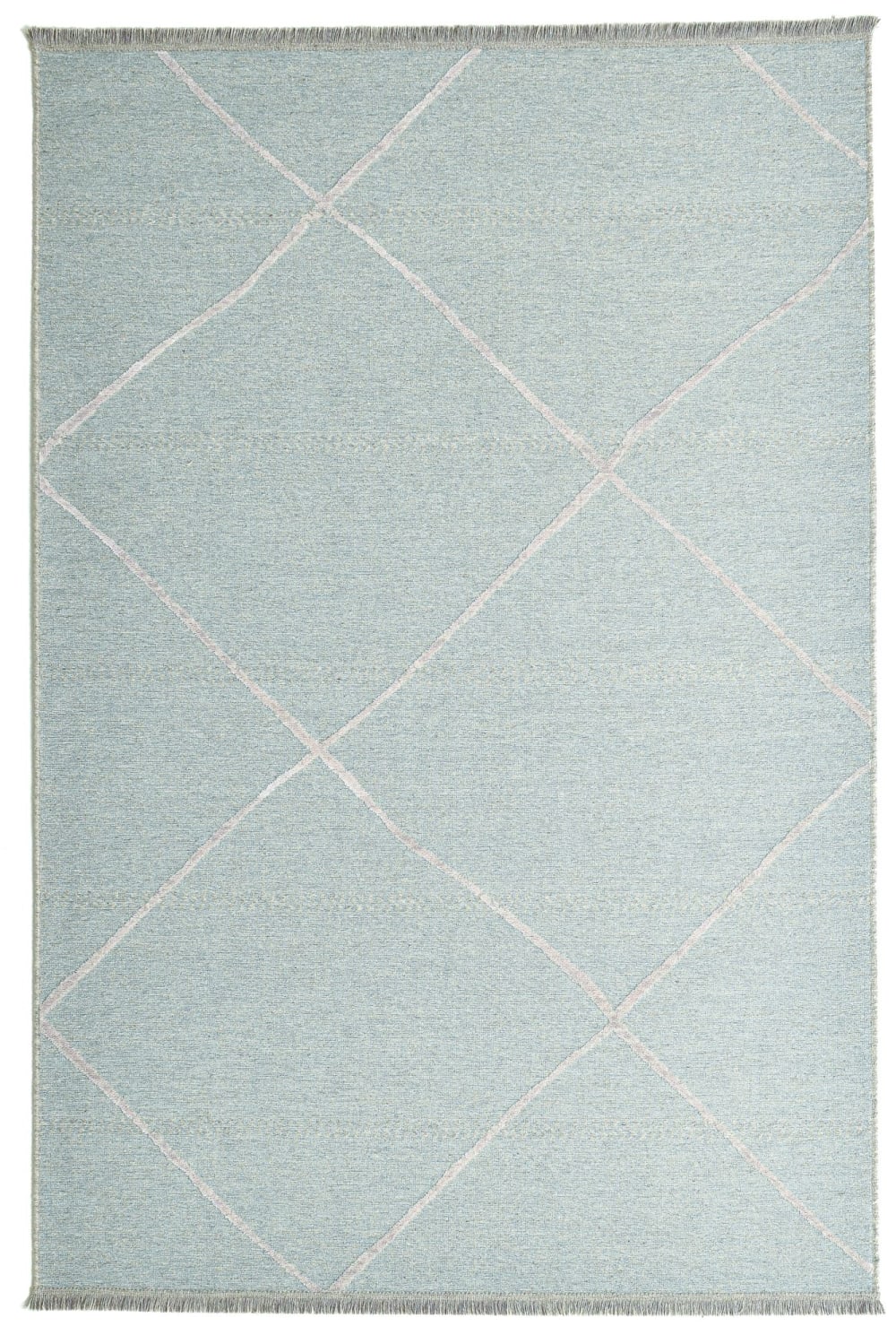 Alfombra fina tejida a máquina en lana y viscosa azul claro 160x230 cm
