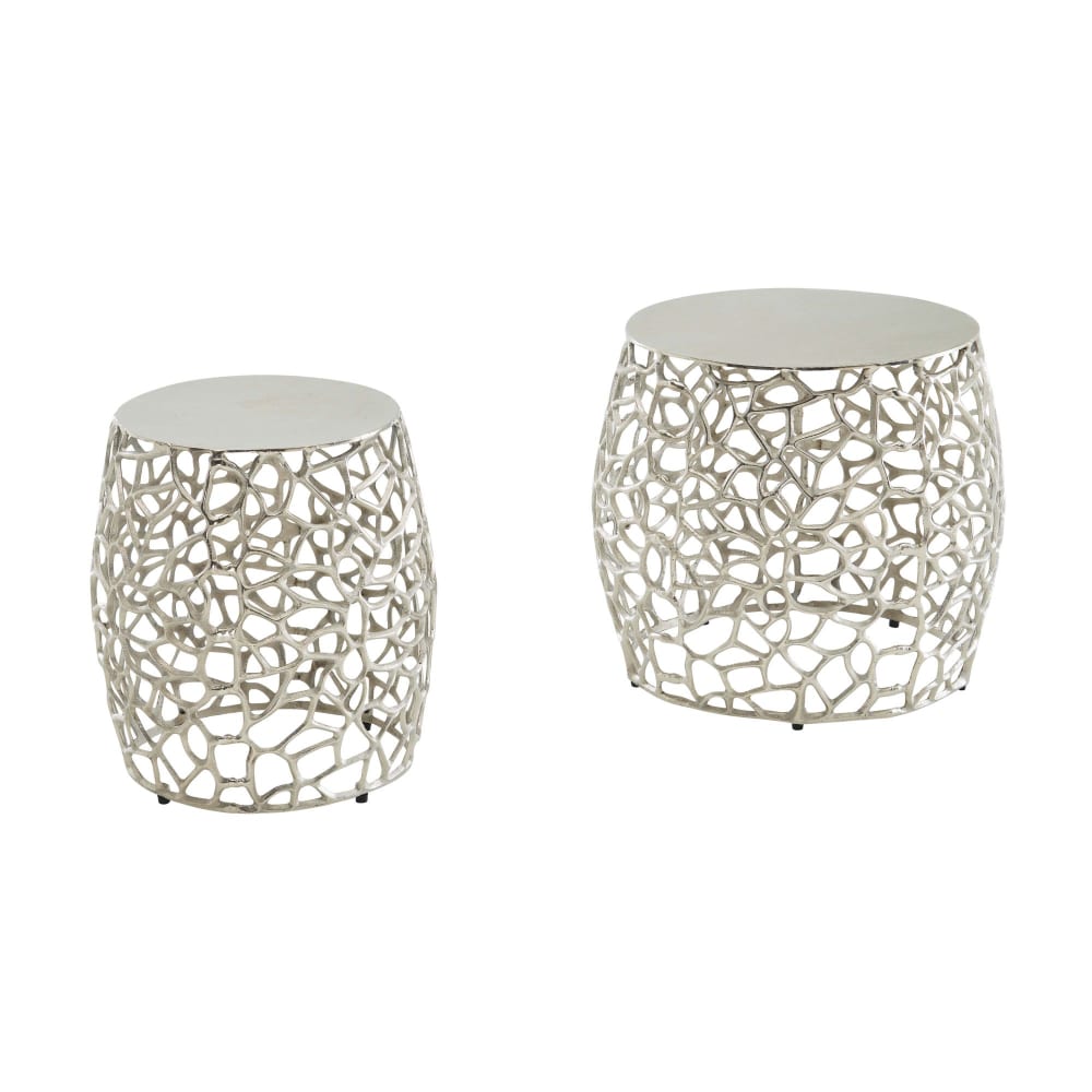 Lot de 2 tables gigognes en aluminium, argenté