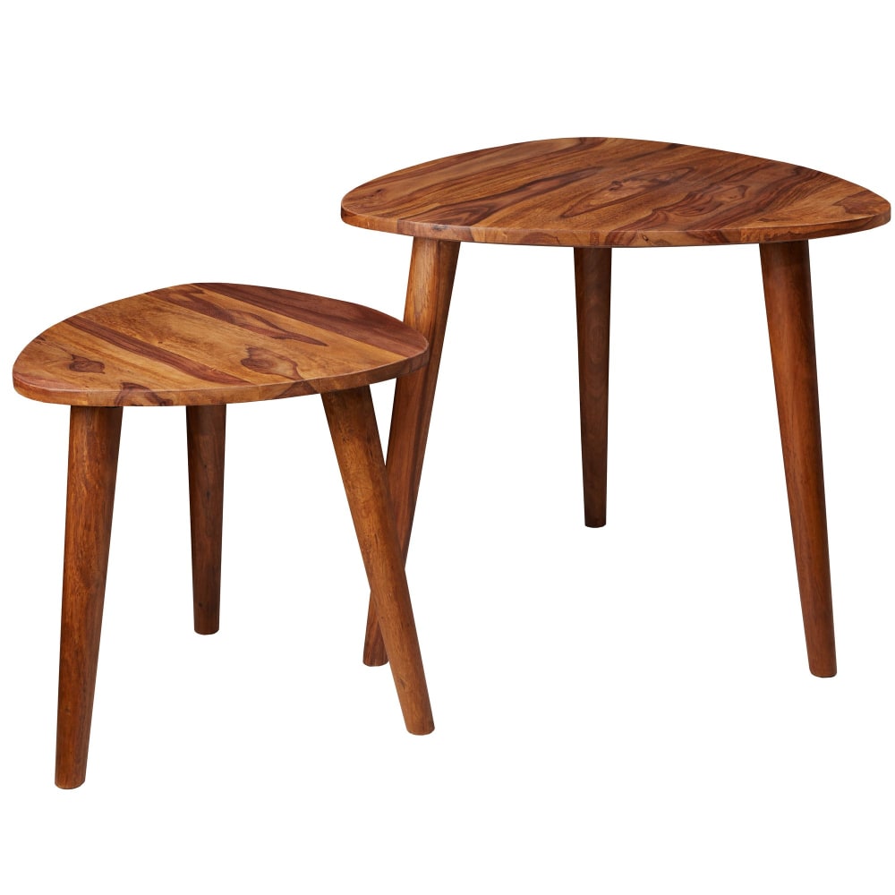 Lot de 2 tables gigognes en bois massif de sheesham, marron Lot de 2 tables gigognes en bois massif de sheesham, marron