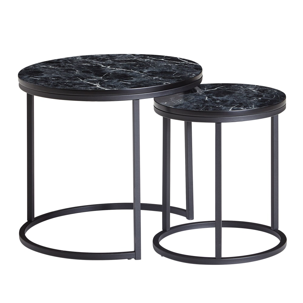 Lot de 2 tables gigognes effet marbre en mdf, noir