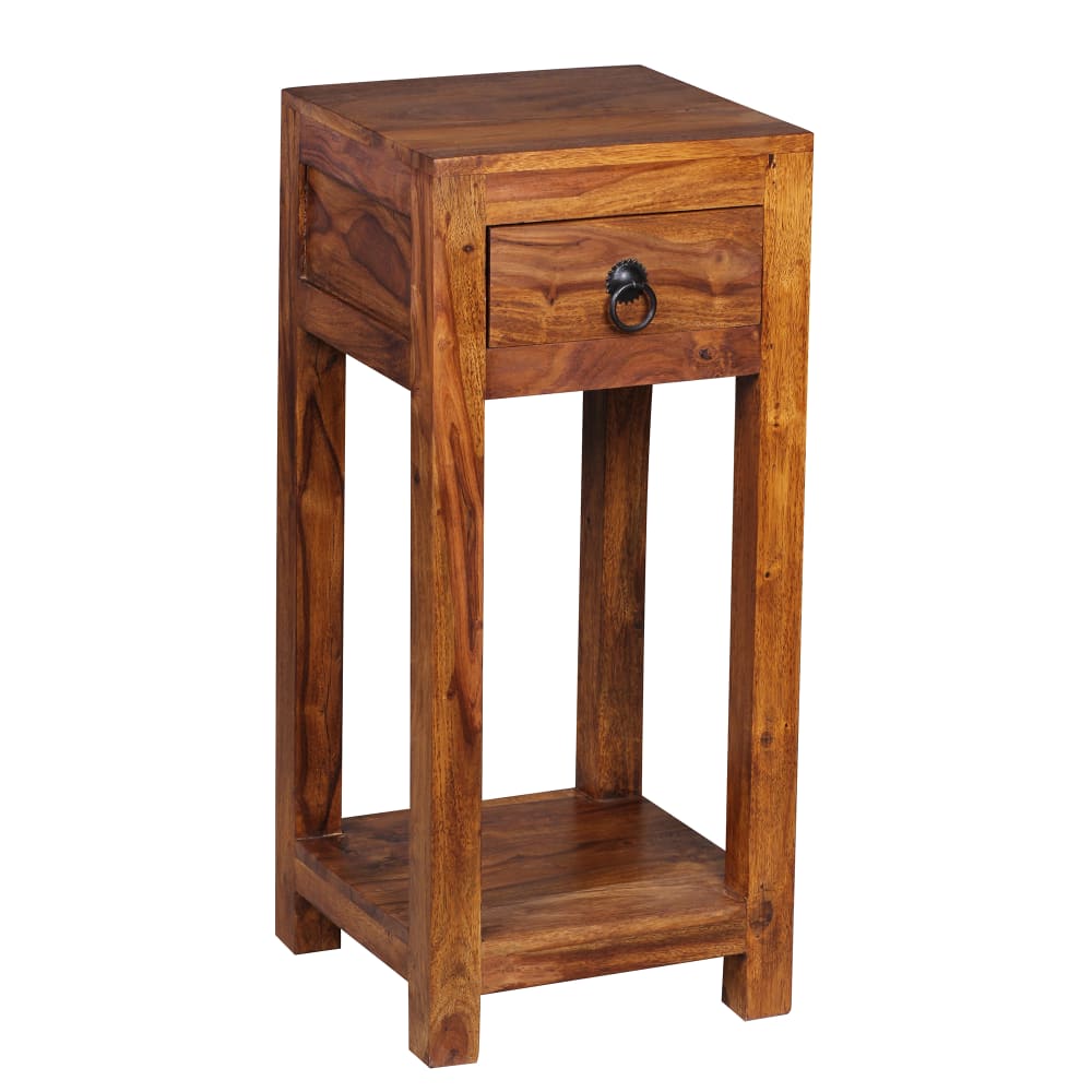 Table d'appoint avec tiroir en bois massif de sheesham, marron