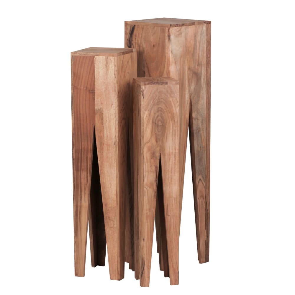 Lot de 3 tables gigognes en bois massif d'acacia, marron Lot de 3 tables gigognes en bois massif d'acacia, marron
