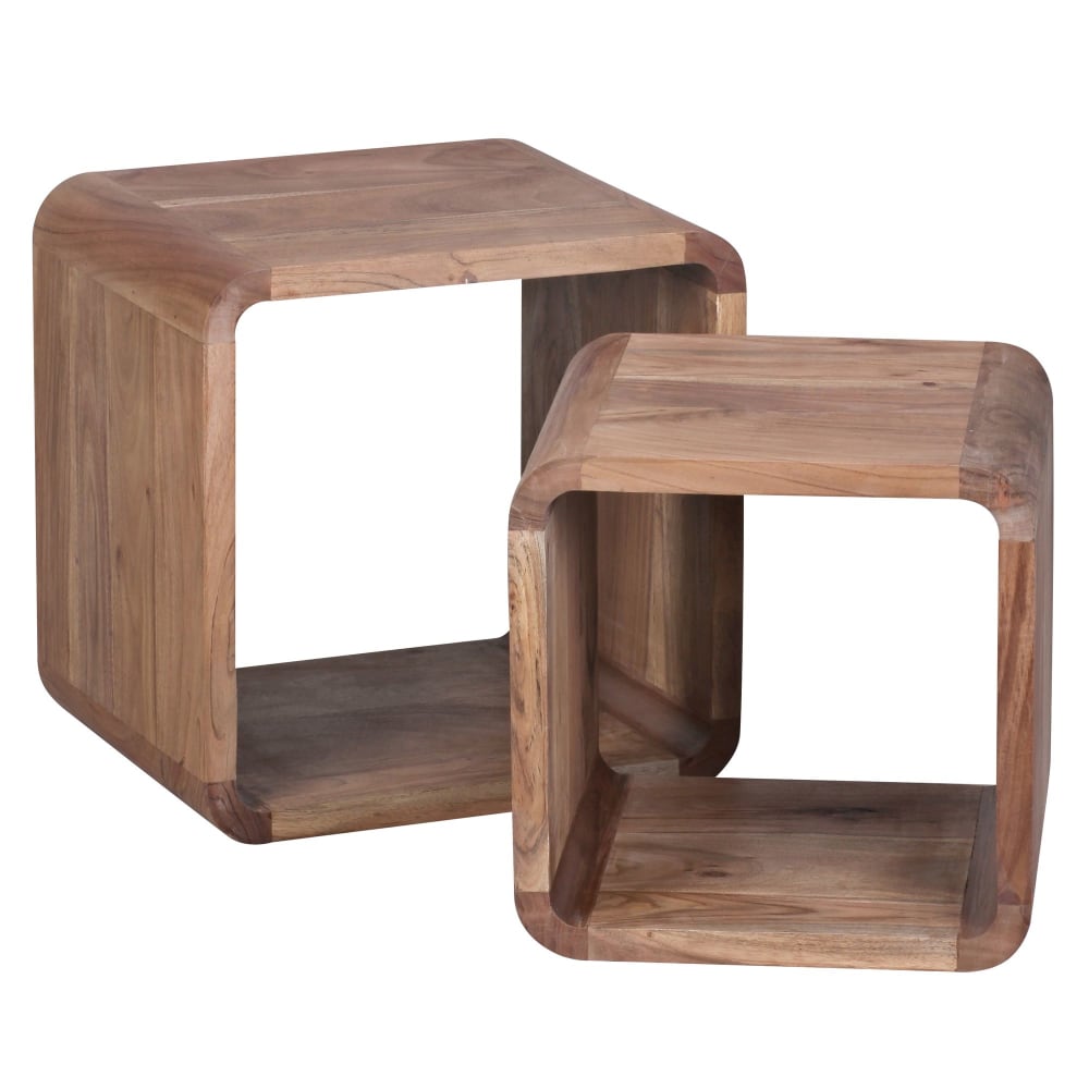 Lot de 2 tables gigognes en bois massif d'acacia, marron