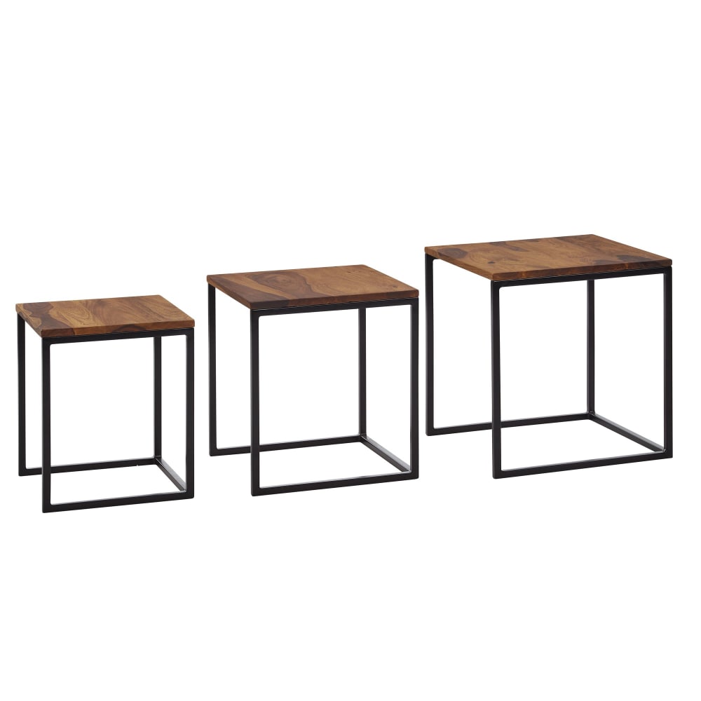 Lot de 3 tables gigognes en bois massif de sheesham, marron