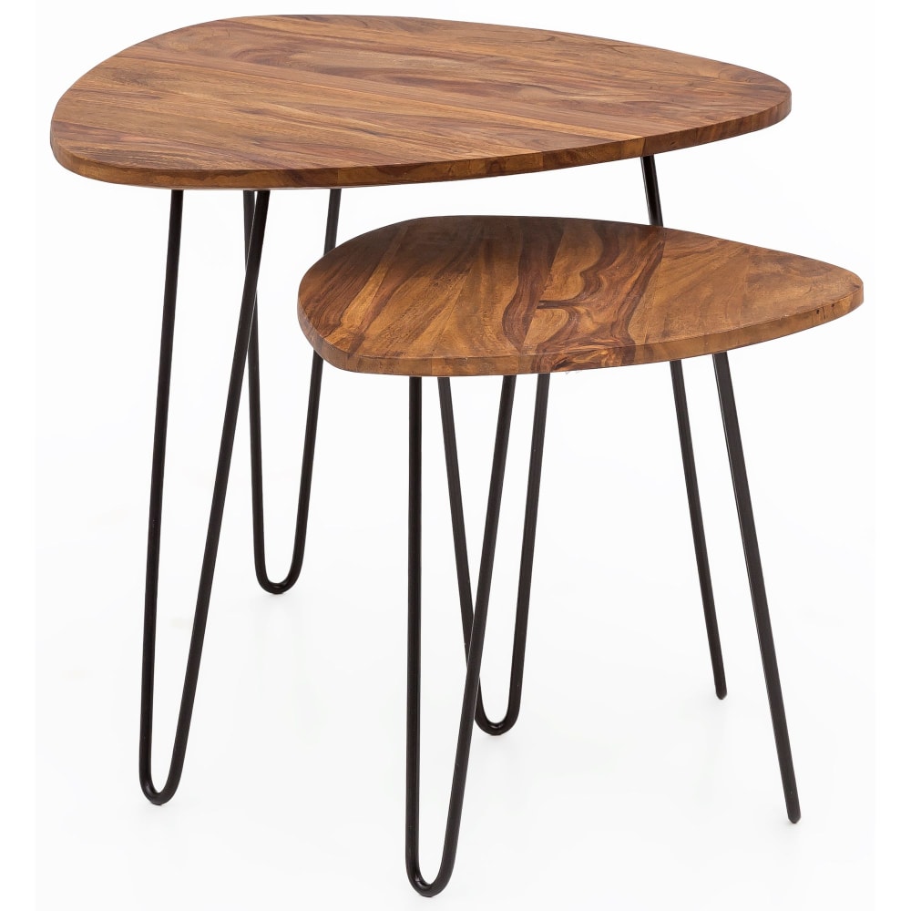 Lot de 2 tables gigognes en bois de sheesham massif, marron