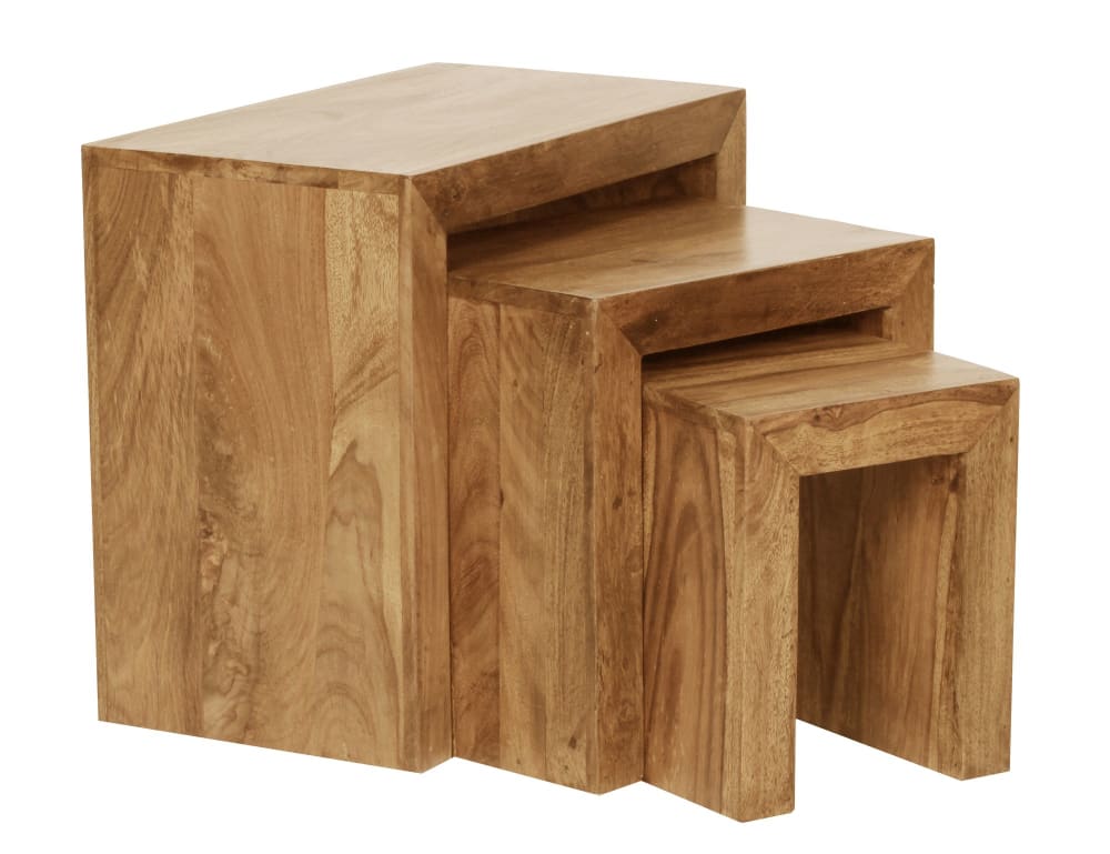 Lot de 3 tables gigognes en bois massif d'acacia, marron